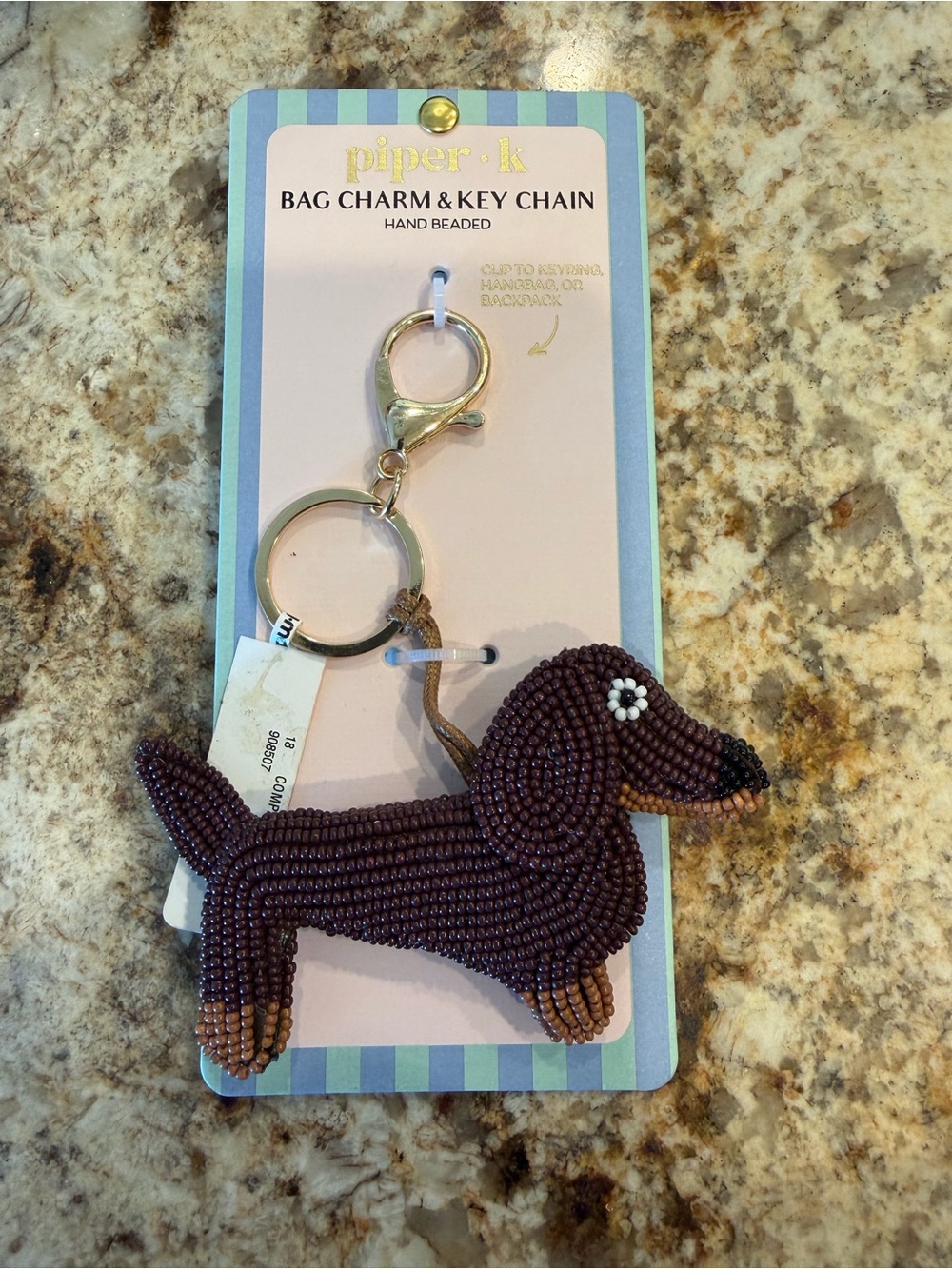 piper•k Beaded Dachshund Bag Charm in Brown